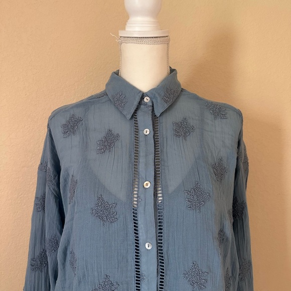 Sundance Blue Catalog Cloverfield Cotton Tunic Shirt Sz M Embroidered Coastal - Picture 6 of 13